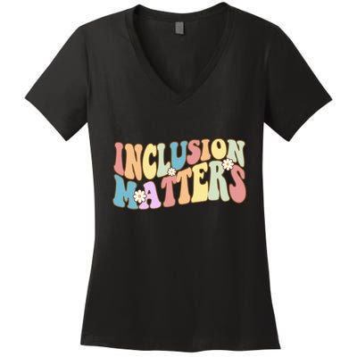 Inclusion Matters Autism Awareness Retro Floral Women's V-Neck T-Shirt