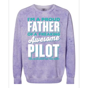 I M A Proud Father Of A Freaking Awesome Pilot Fathers Day Gift Colorblast Crewneck Sweatshirt