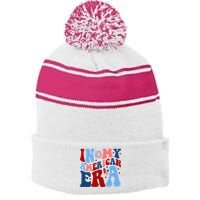 In My American Era Festive 4th Of July Summer Stripe Pom Pom Beanie