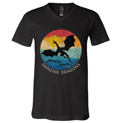 Imagine Magical And Mythical Fantasy Dragons V-Neck T-Shirt