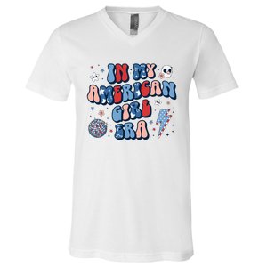 In My American Girl Era Retro 4th Of July Fourth Groovy V-Neck T-Shirt