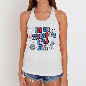 In My American Girl Era Retro 4th Of July Fourth Groovy Women's Knotted Racerback Tank