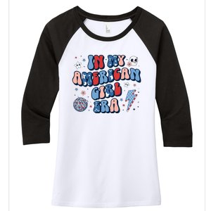 In My American Girl Era Retro 4th Of July Fourth Groovy Women's Tri-Blend 3/4-Sleeve Raglan Shirt