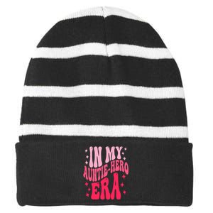 In My Auntie Hero Era Groovy Aunt Mothers Day Striped Beanie with Solid Band