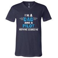 I M A Dad And A Pilot Airplane Aviation Pilot Dads V-Neck T-Shirt