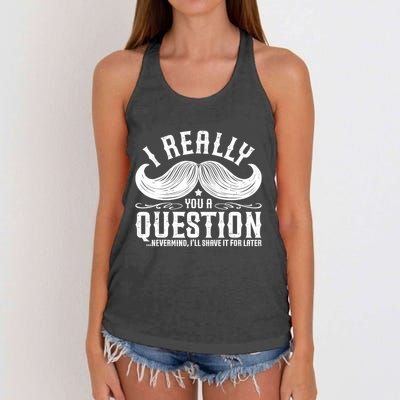 I Must Ask You A Question Funny Moustache Nerd Women's Knotted Racerback Tank