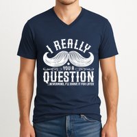 I Must Ask You A Question Funny Moustache Nerd V-Neck T-Shirt