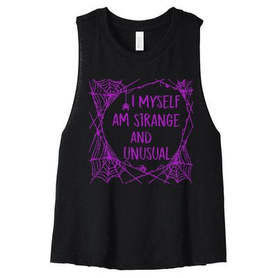 I Myself Am Strange And Unusual Halloween Spider Web Women's Racerback Cropped Tank