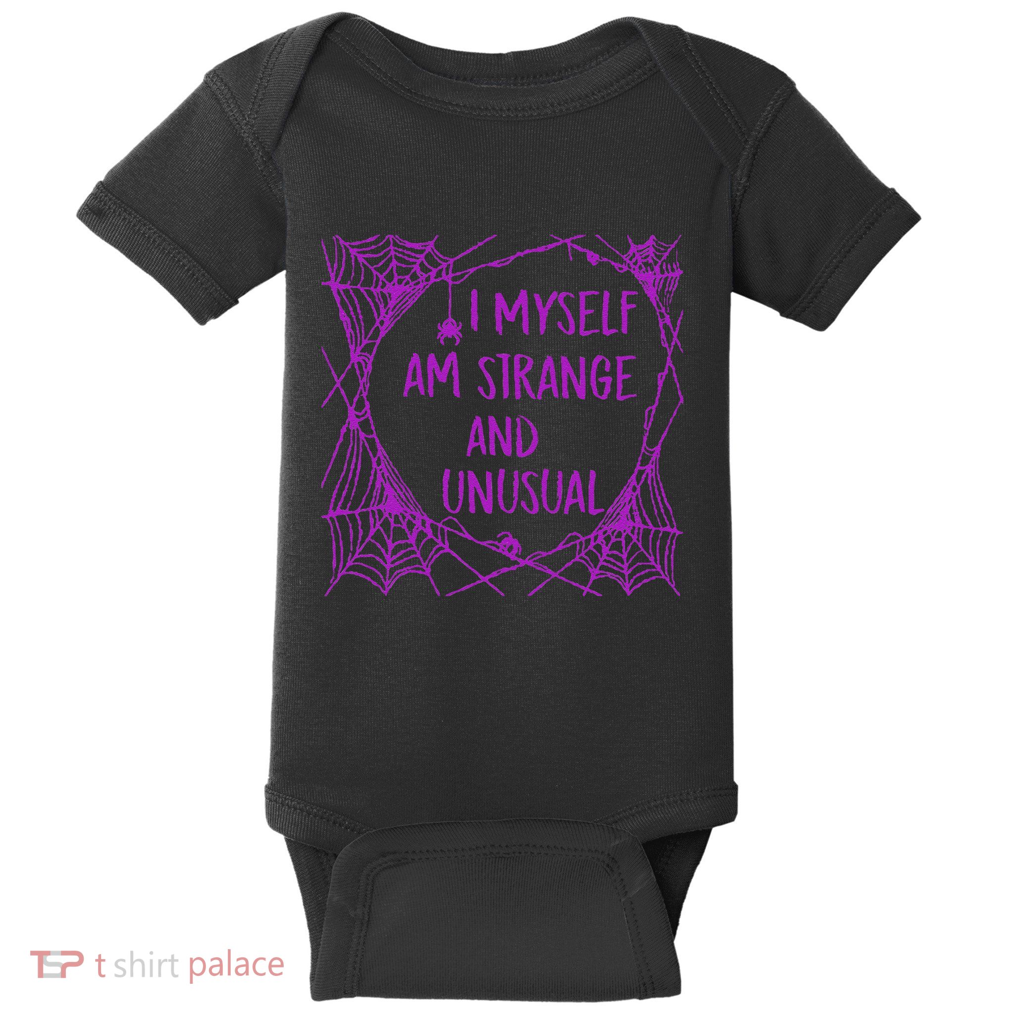 I Myself Am Strange And Unusual Halloween Spider Web Baby Bodysuit