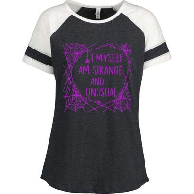 I Myself Am Strange And Unusual Halloween Spider Web Enza Ladies Jersey Colorblock Tee