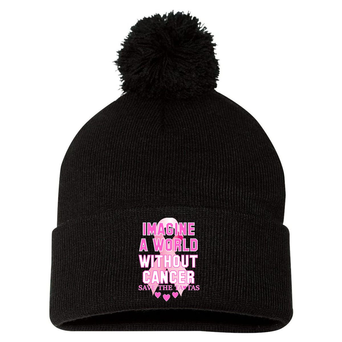 Imagine A World Without Cancer Save The Tatas Pom Pom 12in Knit Beanie