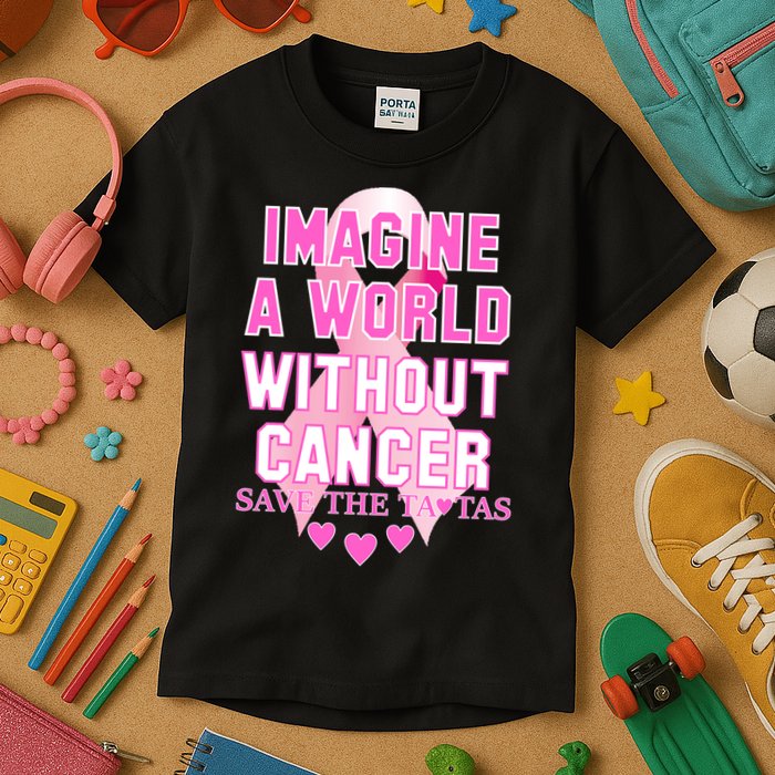 Imagine A World Without Cancer Save The Tatas Kids T-Shirt