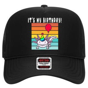 Its My Birthday Axolotl Party Hat & Balloon High Crown Mesh Back Trucker Hat