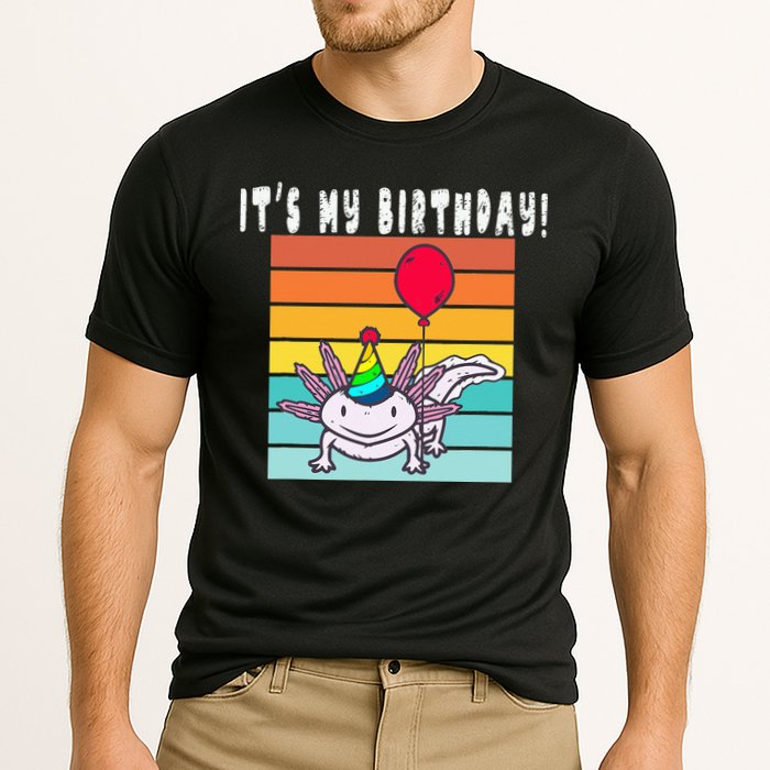 Its My Birthday Axolotl Party Hat & Balloon Cooling Performance Crew T-Shirt