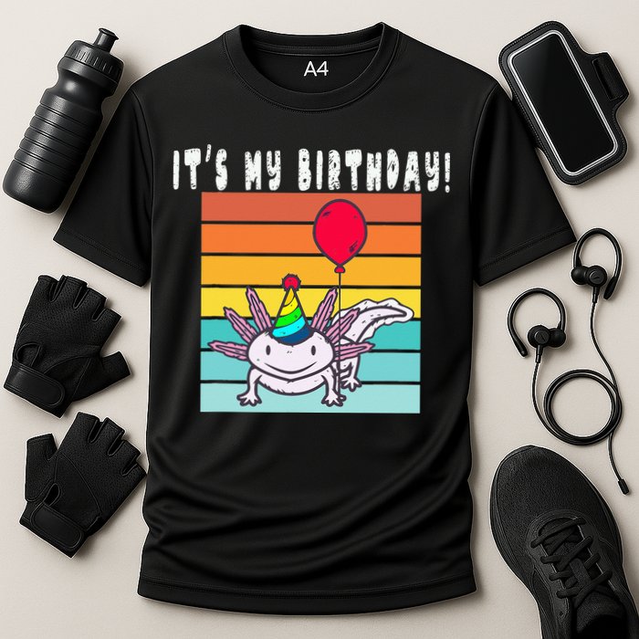 Its My Birthday Axolotl Party Hat & Balloon Cooling Performance Crew T-Shirt