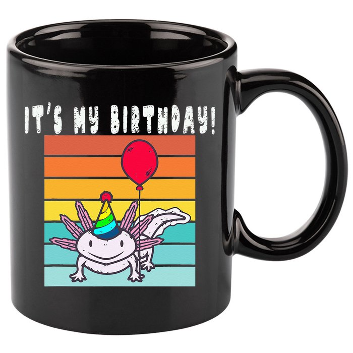 Its My Birthday Axolotl Party Hat & Balloon 11oz C Handle Ceramic Mug