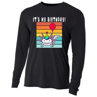 Its My Birthday Axolotl Party Hat & Balloon Cooling Performance Long Sleeve Crew