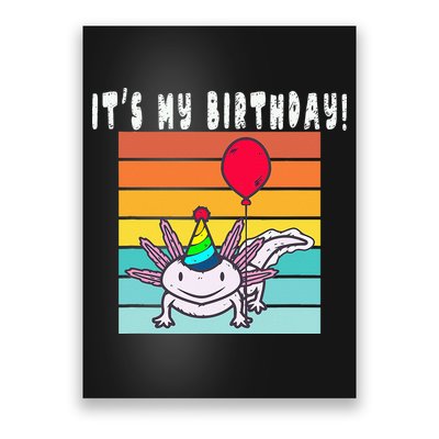 Its My Birthday Axolotl Party Hat & Balloon Poster