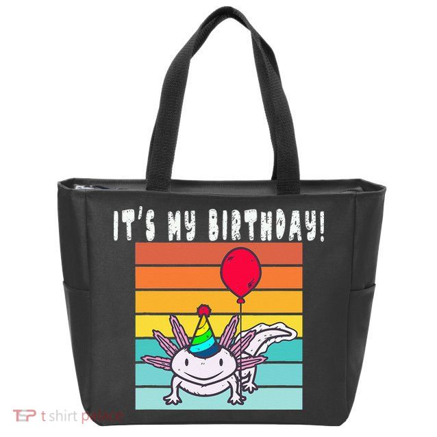 Its My Birthday Axolotl Party Hat & Balloon Zip Tote Bag