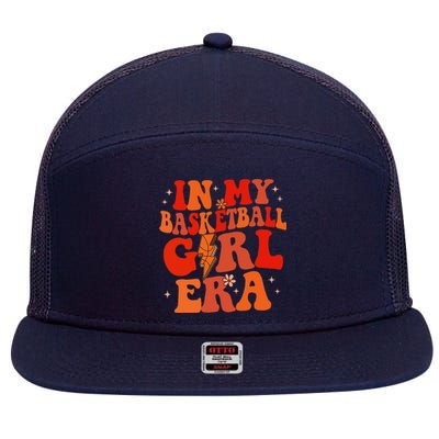 In My Basketball Girl Era Retro Groovy Basketball Girl 7 Panel Mesh Trucker Snapback Hat