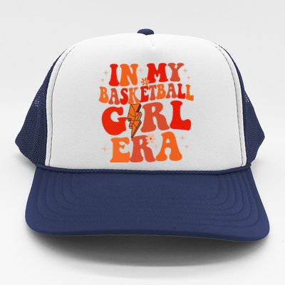 In My Basketball Girl Era Retro Groovy Basketball Girl Trucker Hat