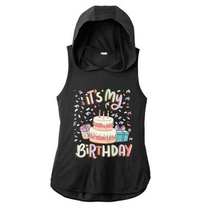 It's My Birthday Cake donut confetti Ladies PosiCharge Tri-Blend Wicking Draft Hoodie Tank