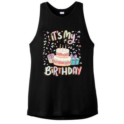 It's My Birthday Cake donut confetti Ladies PosiCharge Tri-Blend Wicking Tank