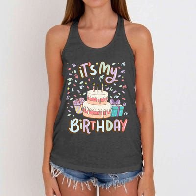 It's My Birthday Cake donut confetti Women's Knotted Racerback Tank