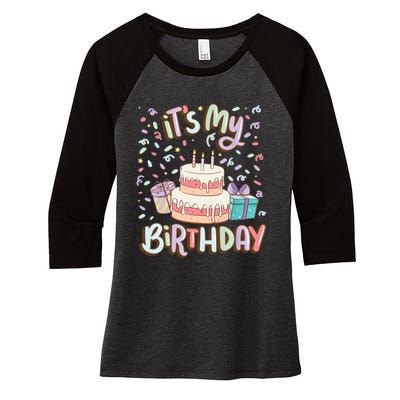 It's My Birthday Cake donut confetti Women's Tri-Blend 3/4-Sleeve Raglan Shirt