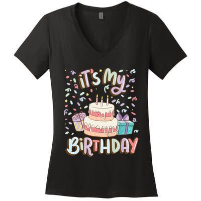 It's My Birthday Cake donut confetti Women's V-Neck T-Shirt