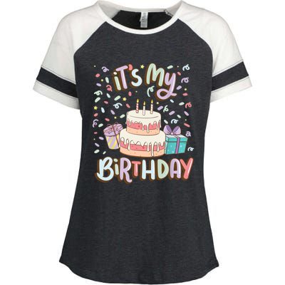 It's My Birthday Cake donut confetti Enza Ladies Jersey Colorblock Tee