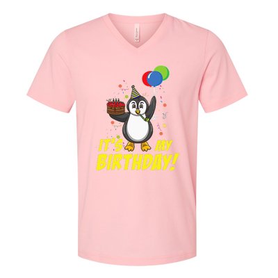 Its My Birthday Penguin V-Neck T-Shirt