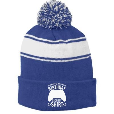 It's My Birthday Sign My Video Game Bday Party Gamer Stripe Pom Pom Beanie