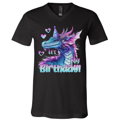 It's My Birthday Dragon Party Cute Dragons Lover Theme V-Neck T-Shirt