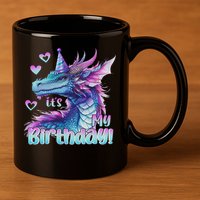 It's My Birthday Dragon Party Cute Dragons Lover Theme 11oz C Handle Ceramic Mug