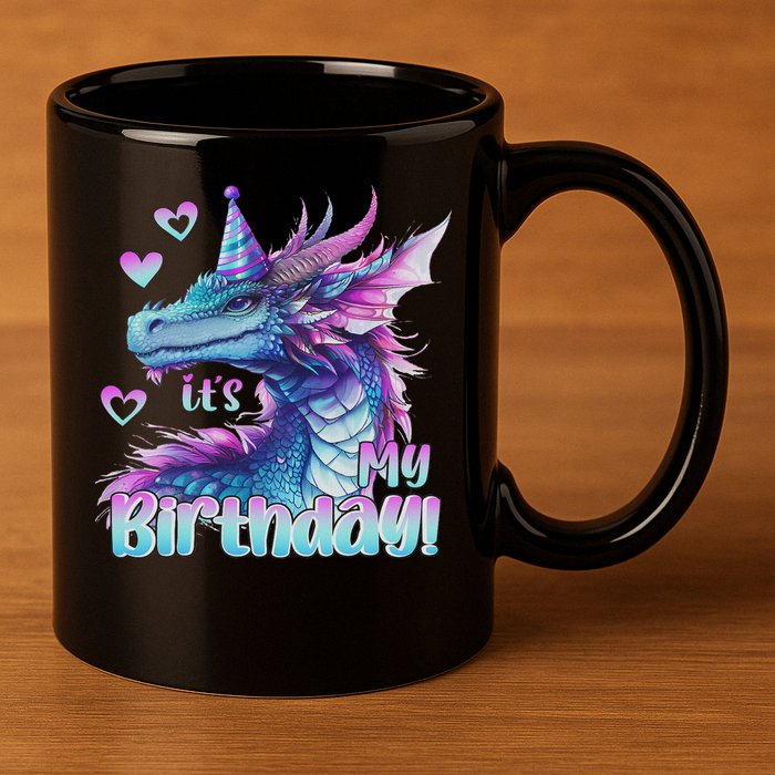 It's My Birthday Dragon Party Cute Dragons Lover Theme 11oz C Handle Ceramic Mug
