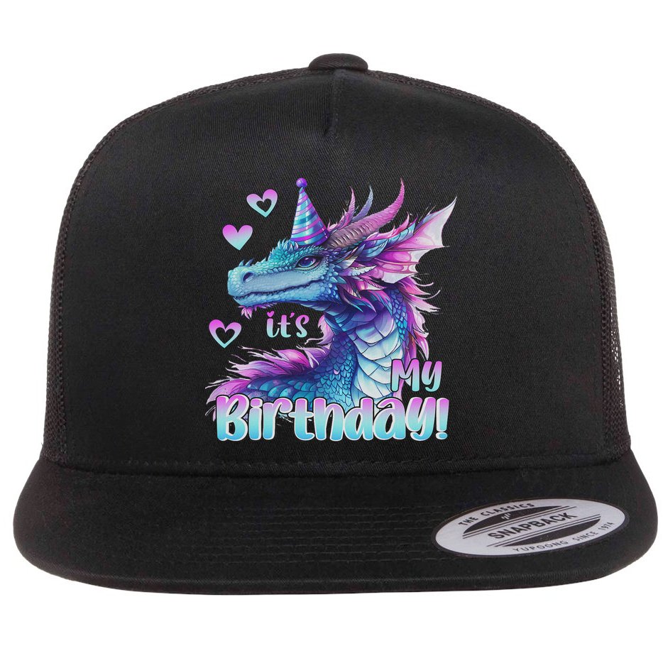 It's My Birthday Dragon Party Cute Dragons Lover Theme Flat Bill Trucker Hat