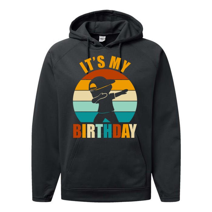 Its My Birthday Dab Retro Sunset Performance Fleece Hoodie