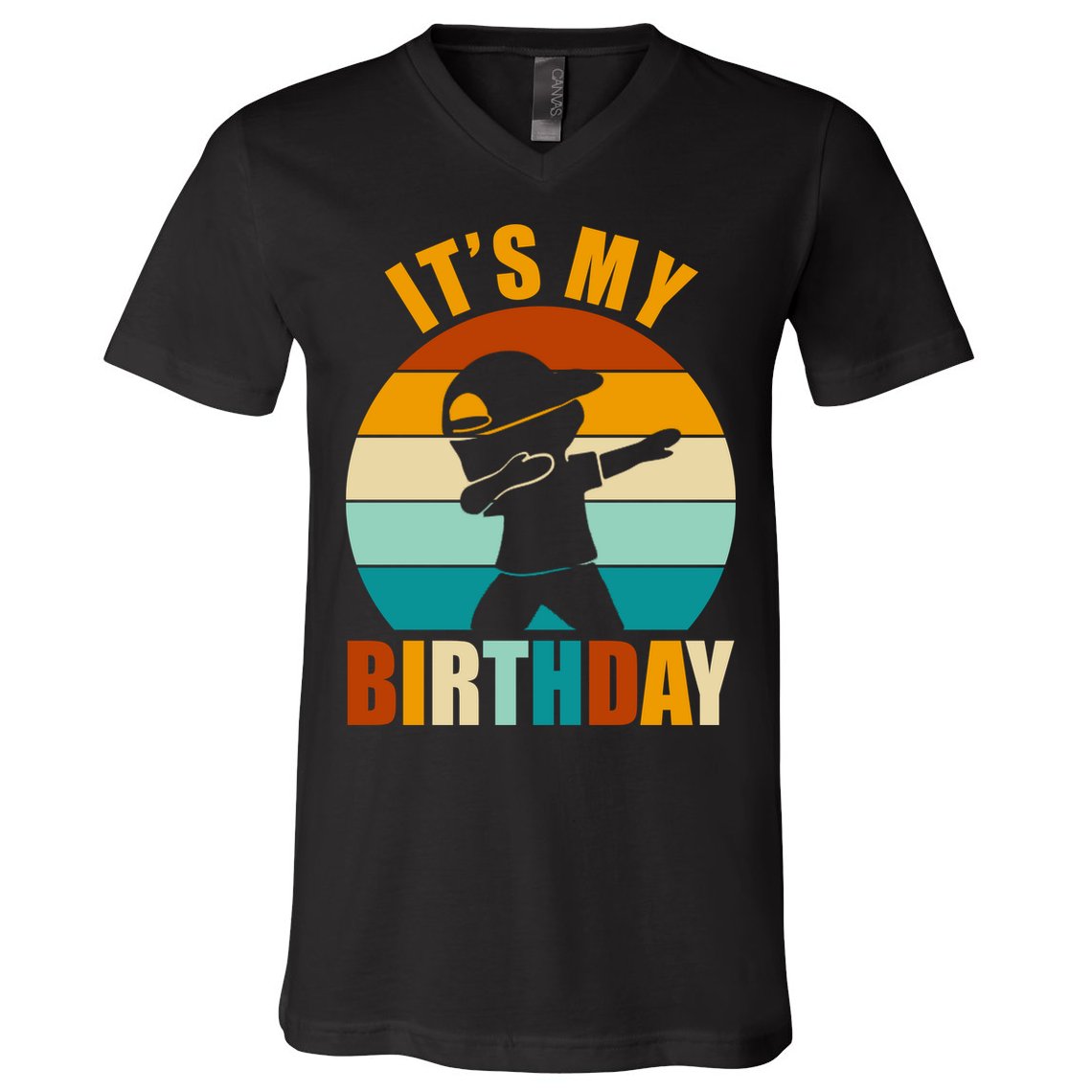 Its My Birthday Dab Retro Sunset V-Neck T-Shirt