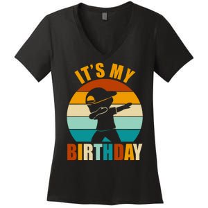 Its My Birthday Dab Retro Sunset Women's V-Neck T-Shirt