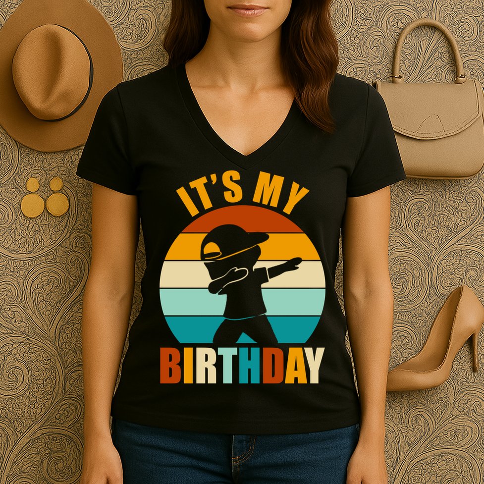 Its My Birthday Dab Retro Sunset Women's V-Neck T-Shirt