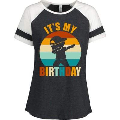 Its My Birthday Dab Retro Sunset Enza Ladies Jersey Colorblock Tee