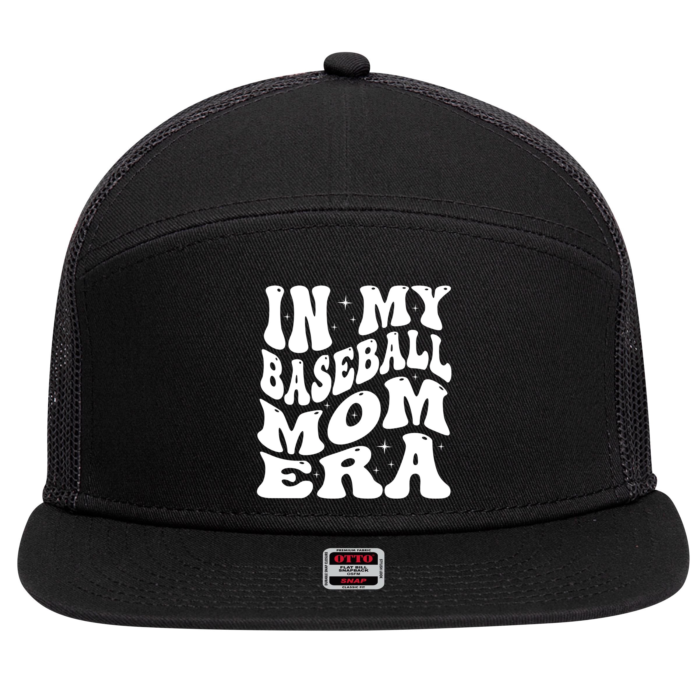 In My Baseball Mom Era Groovy 7 Panel Mesh Trucker Snapback Hat