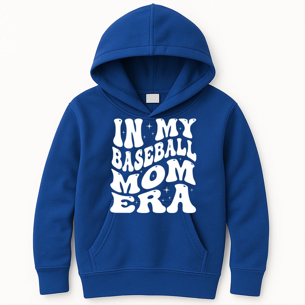 In My Baseball Mom Era Groovy Kids Hoodie