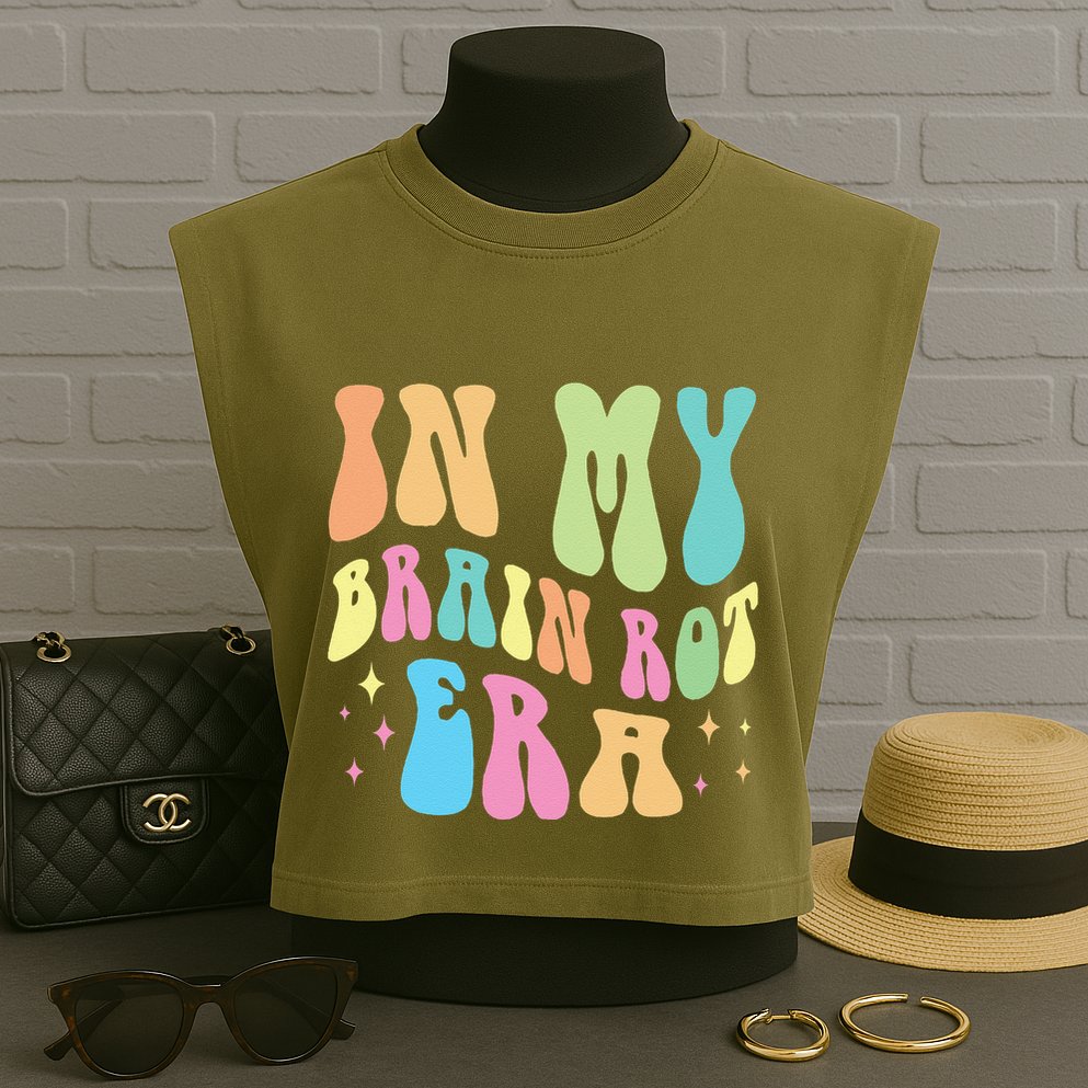 In My Brain Rot Era Brain Rot Meme Funny Quote Garment-Dyed Women's Muscle Tee
