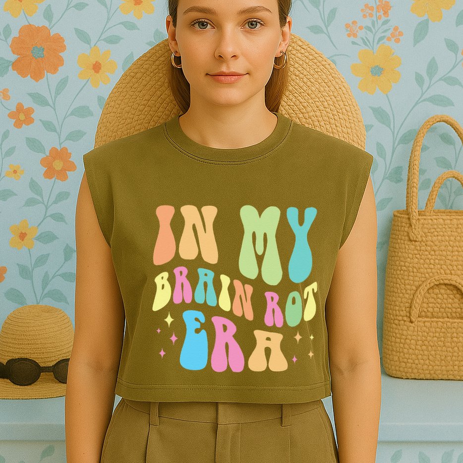 In My Brain Rot Era Brain Rot Meme Funny Quote Garment-Dyed Women's Muscle Tee