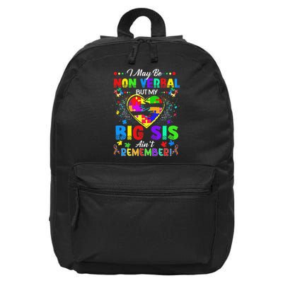 I May Be Non Verbal But My Big Sis Aint Remember Autism 16 in Basic Backpack
