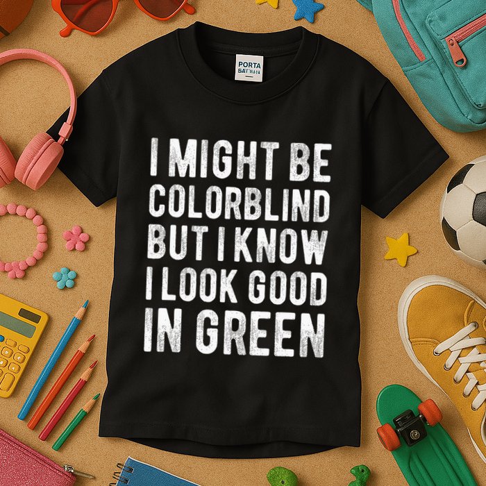 I Might Be Colorblind But I Know I Look Good In Green Funny Kids T-Shirt