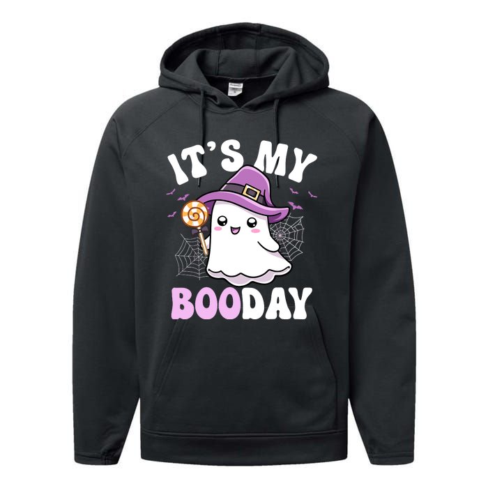 Its My Boo Day Cute Ghost Halloween Birthday Boy Girl Kids Performance Fleece Hoodie