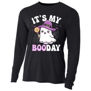 Its My Boo Day Cute Ghost Halloween Birthday Boy Girl Kids Cooling Performance Long Sleeve Crew